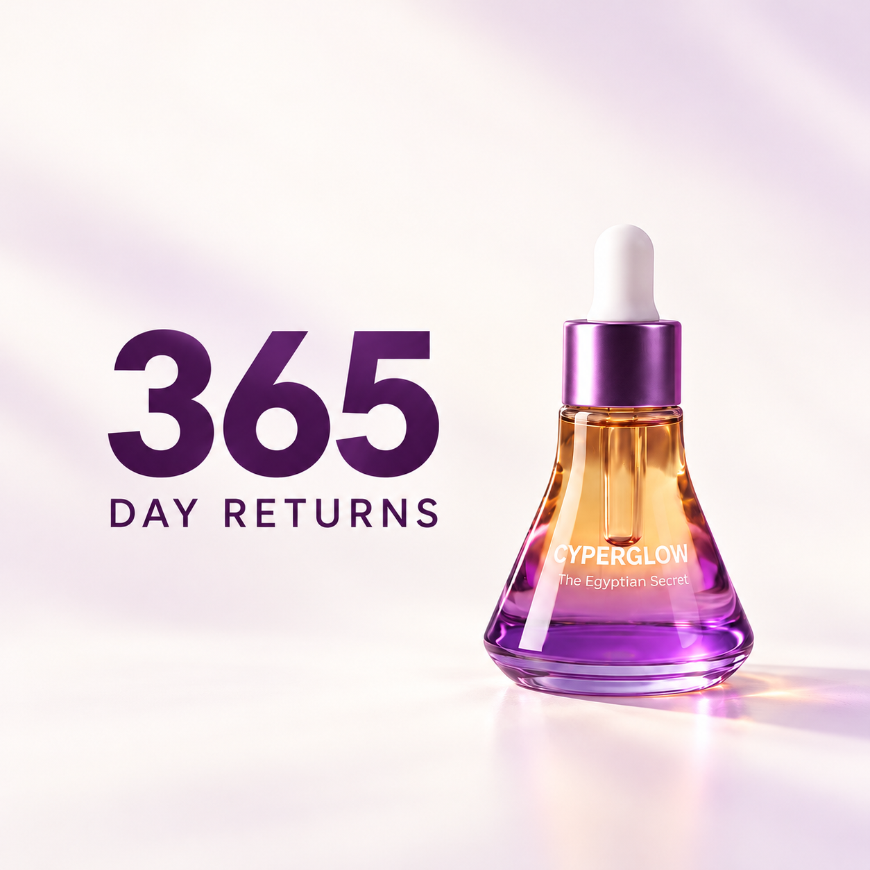 CyperGlow bottle alongside 365 day returns