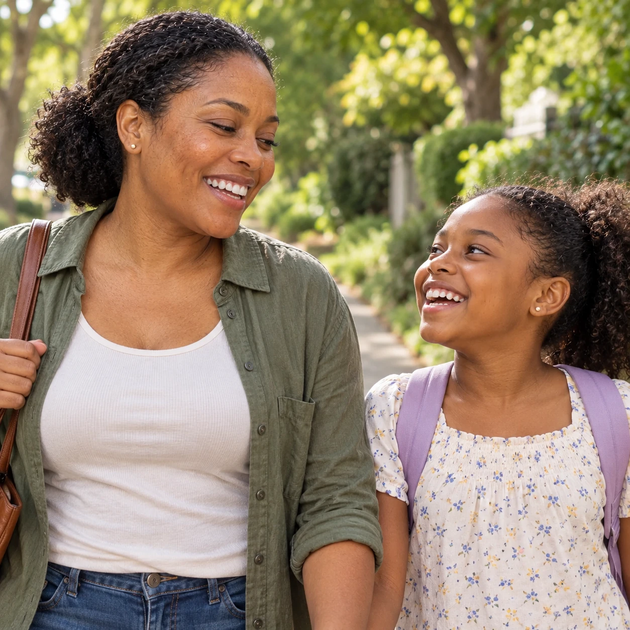 Illustrative mother and daughter enjoying time outdoors